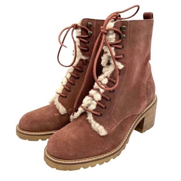 NEW Anthropologie Seychelles Irresistible Faux Shearling Suede Boots Sz 7.5 - Picture 1 of 11